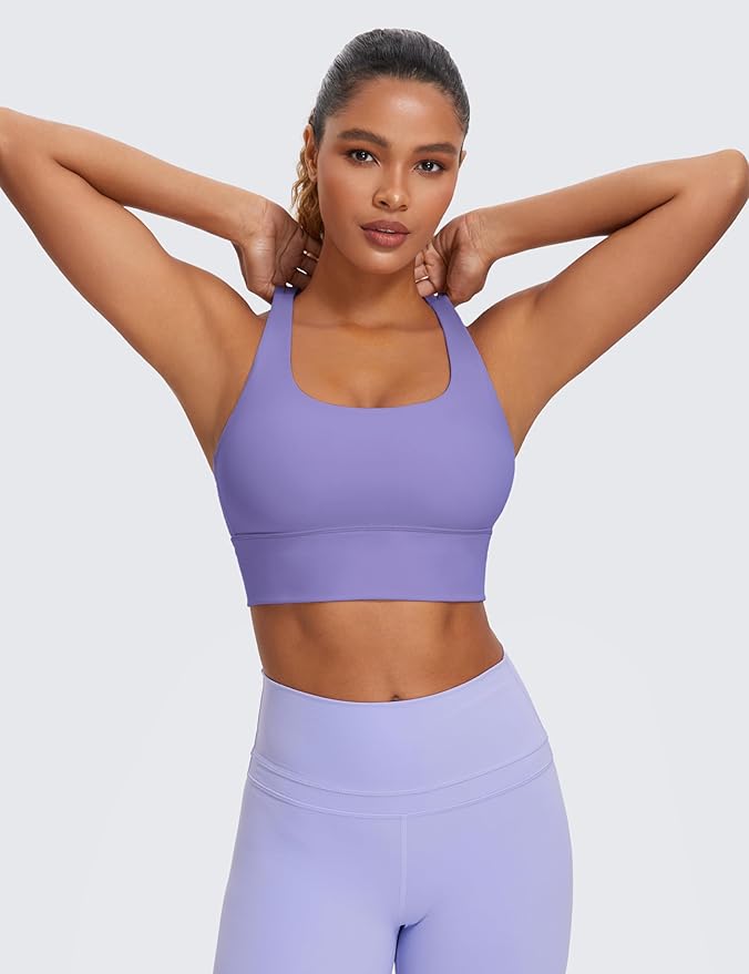 CRZ YOGA Naked Feeling Strappy Longline Sports Bras for Women - Medium Impact Criss Cross Yoga Padded Workout Crop Top