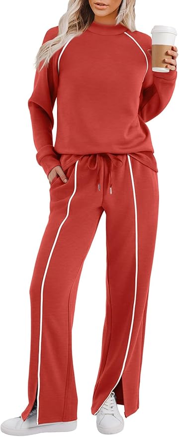 WIHOLL Lounge Sets for Women 2 Piece Fall Outfits 2025 Wide Leg Pant Matching Sets Womens Clothing