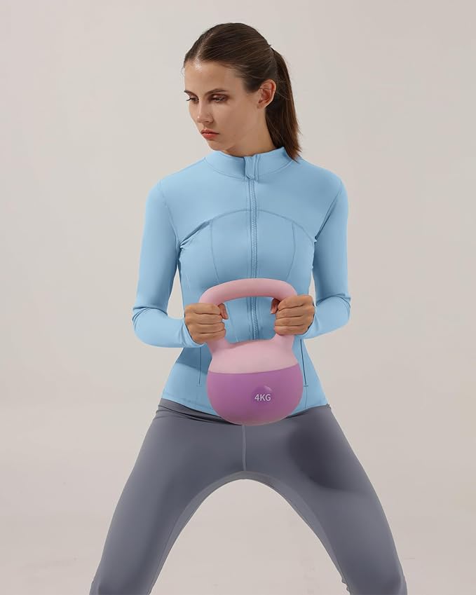 Locachy Women's Slim Fit Full Zip Athletic Running Sports Workout Jacket with Thumb Holes