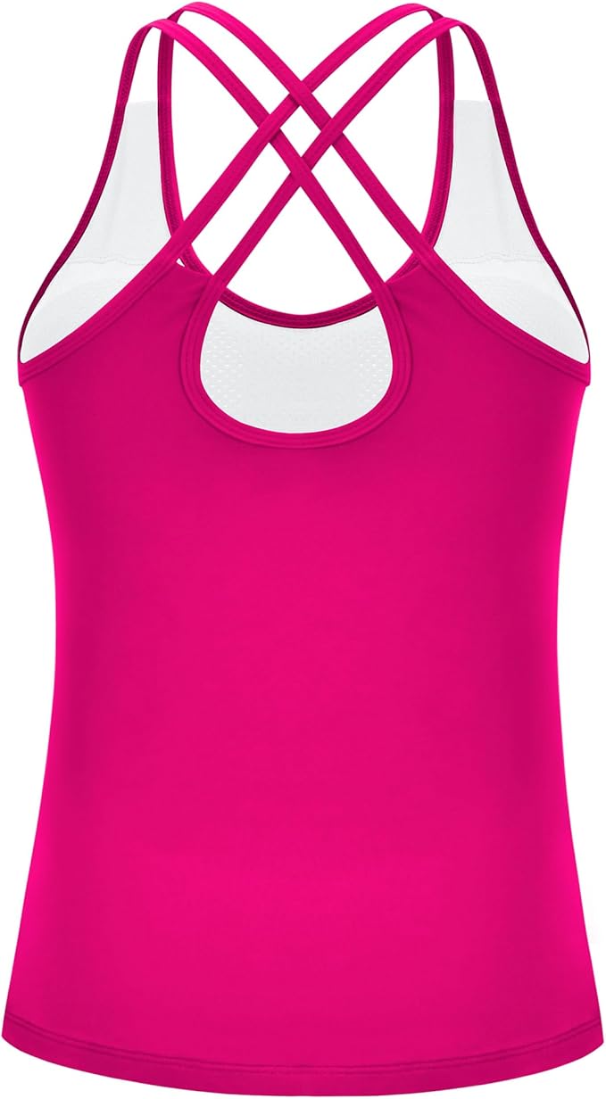 RUNNING GIRL Yoga Tank Tops for Women Built in Shelf Bra B/C Cups Strappy Back Activewear Workout Compression Tops