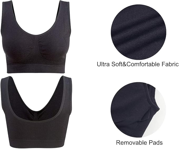 Lemef 3-Pack Seamless Sports Bra Wirefree Yoga Bra with Removable Pads for Women