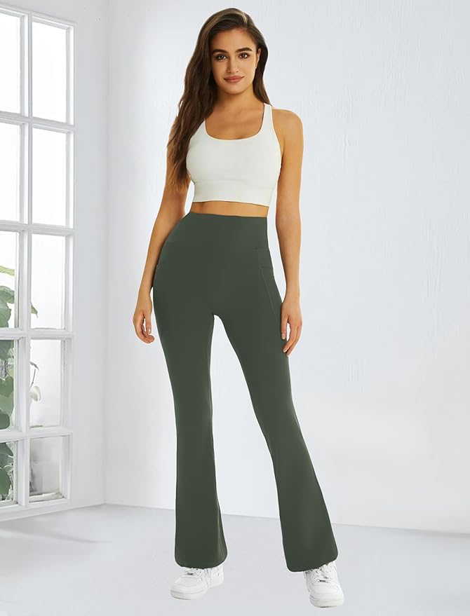 FireSwan Women's Flare Yoga Pants with Pockets High Waist Flared Leggings Bootcut Gym Workout Pants Tummy Control