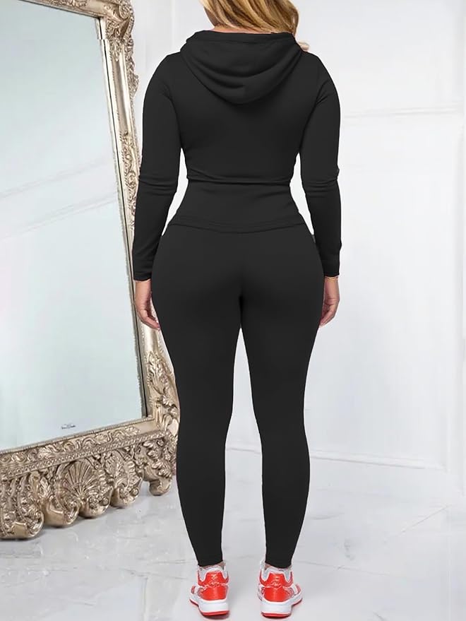 AUXDIO Women 2 Piece Outfits Casual Workout Sets Bodycon Tracksuit Zip Up Long Sleeve Hoodle Jacket Jogger Pants Set