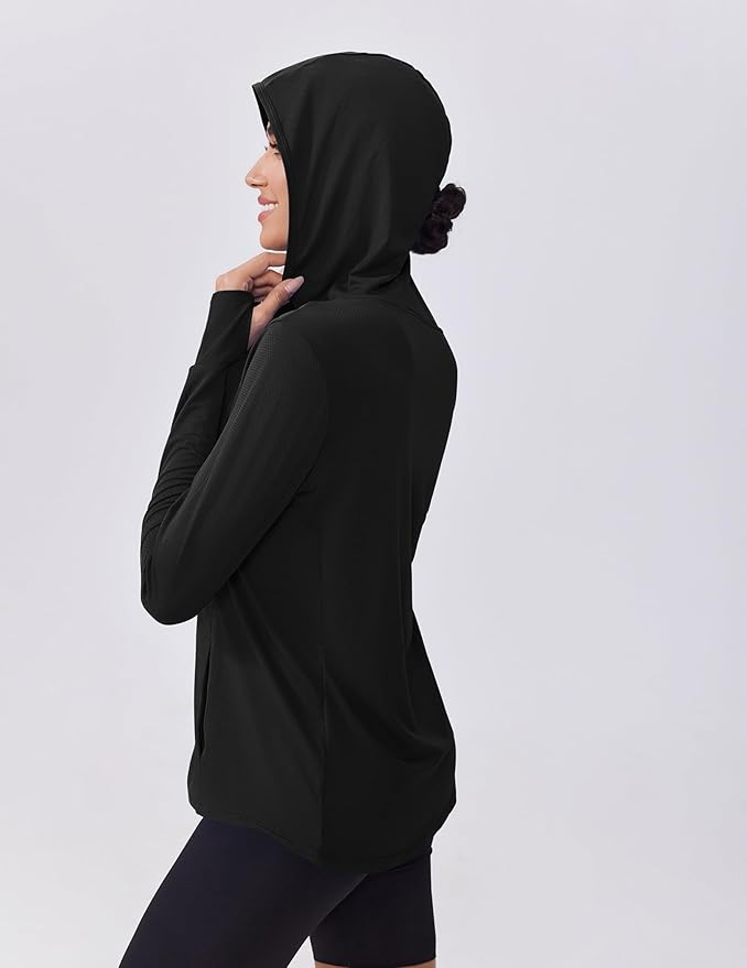 PINSPARK Women's UPF 50+ Sun Protection Hoodie Jacket Lightweight Full Zip Athletic Jacket Long Sleeve Shirt with Pockets