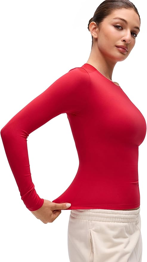 CRZ YOGA Softembrace Crewneck Long Sleeve Shirts for Women - Casual Going Out Tops Soft Basic Fitted Tight Fall T-Shirts