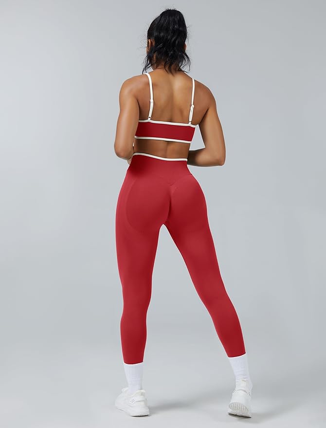 ABOCIW Womens 2 Piece Workout Sets Seamless Color Block Sports Bra Scrunch Butt Lifting High Waist Leggings Gym Set