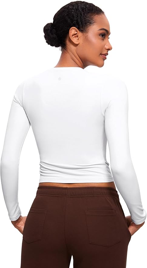 CRZ YOGA Softembrace Crewneck Long Sleeve Shirts for Women - Casual Going Out Tops Soft Basic Fitted Tight Fall T-Shirts