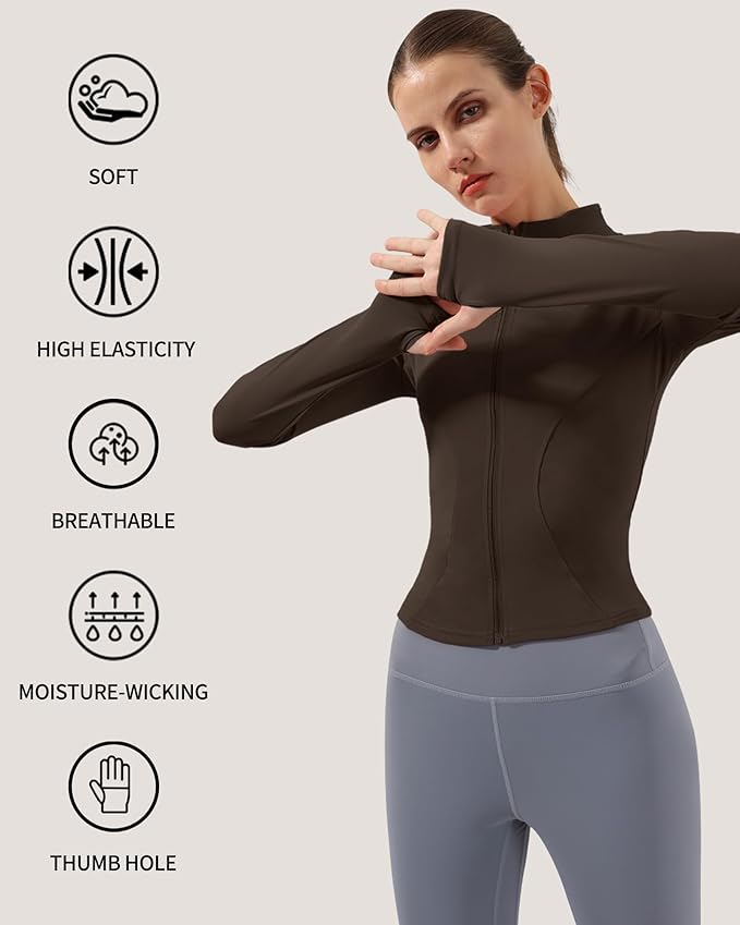 Locachy Women's Lightweight Stretchy Workout Full Zip Running Track Jacket with Thumb Holes