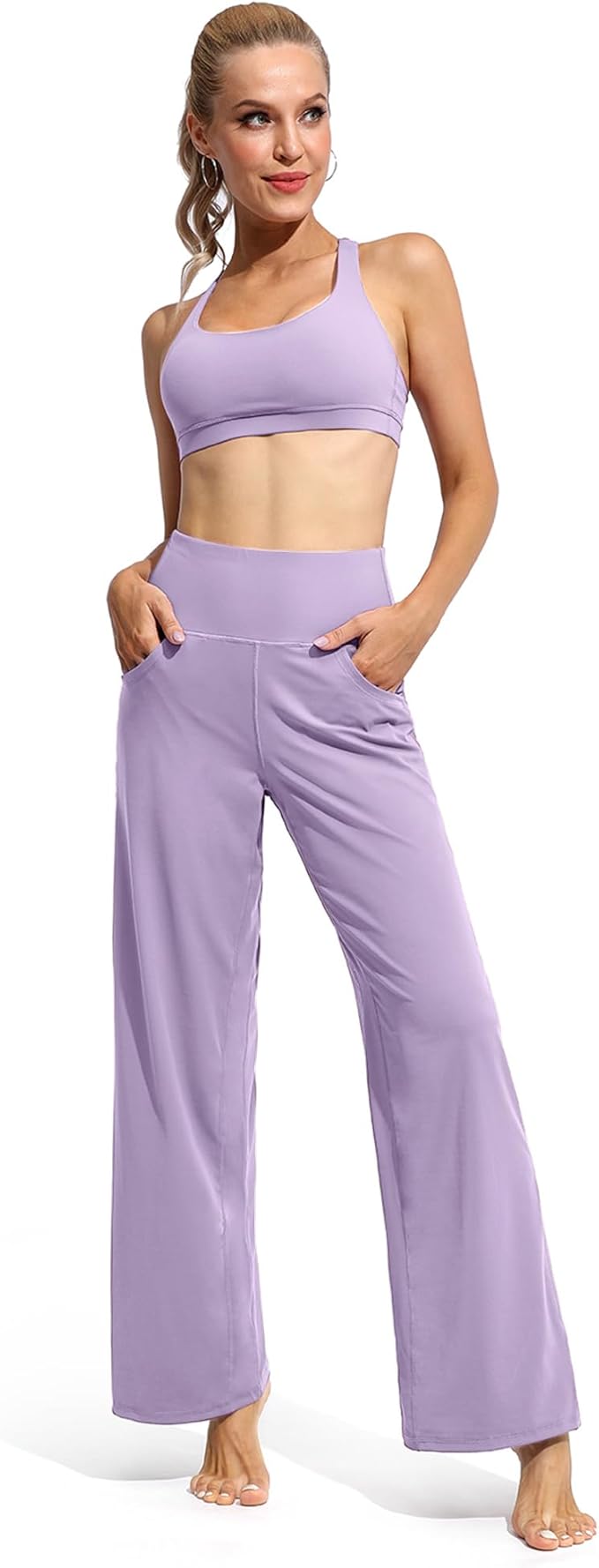 Promover Wide Leg Pants Woman Yoga Pants with Pockets Stretch Loose Casual Lounge Sweatpants Petite/Regular/Tall