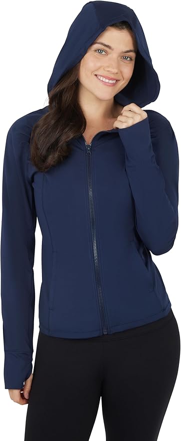Yogalicious Full-Zip Lightweight Hooded Running Workout Yoga Lux Jacket with Pockets