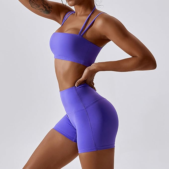 IMEKIS Women's Workout Sets 2 Piece Yoga Outfit High Waisted Biker Shorts Leggings Sports Bra Gym Fitness Clothes Tracksuit