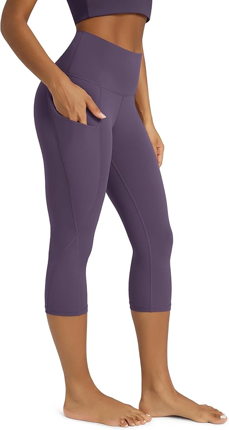 ODODOS Women's High Waisted Yoga Capris with Pockets, Tummy Control Non See Through Workout Athletic Running Capri Leggings