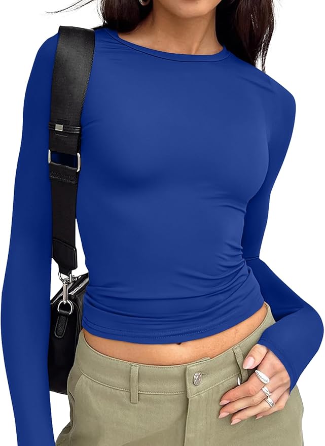Trendy Queen Womens Long Sleeve T Shirts Fall Fashion 2026 Basic Crop Tops Going Out Outfits Y2k Clothes