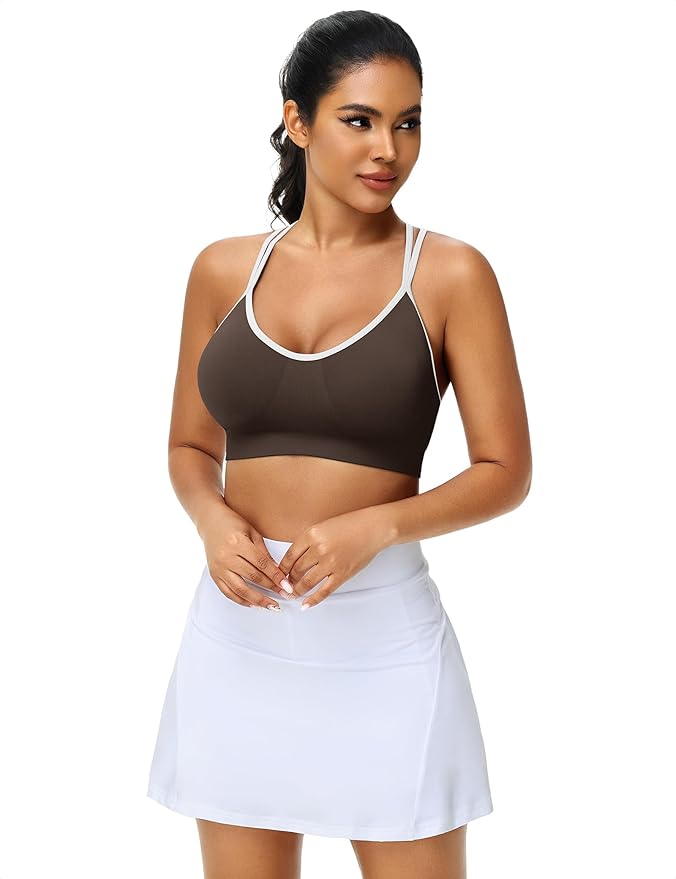 VEQKING Women's Cross Back Sports Bra Padded Strappy Medium Support Yoga Bra for Workout Fitness 3 Pack
