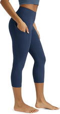 ODODOS Women's High Waisted Yoga Capris with Pockets, Tummy Control Non See Through Workout Athletic Running Capri Leggings