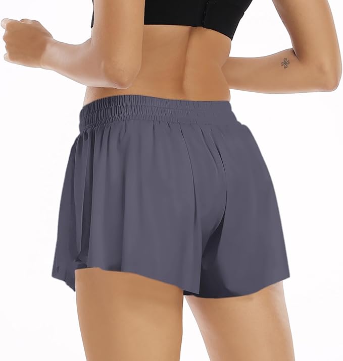 Wsirmet Flowy Shorts for Women Butterfly Shorts 2 in 1 Athletic Workout Gym Biker Running Shorts with Pockets