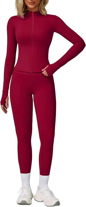 Yknktstc Womens Two Piece Tracksuit Set Long Sleeve Zipper Jacket with Athletic High Waist Leggings Workout Outfit