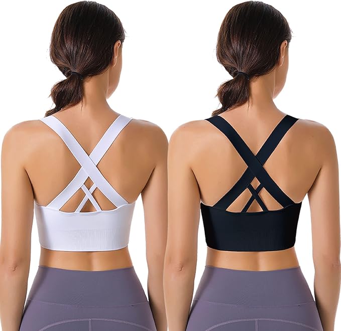 Evercute Sports Bras for Women Padded Medium Support Criss Cross Strappy Bra Seamless High Impact Yoga Exercise Athletic Bras