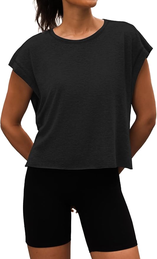 Women Open Back Workout Shirts Short Sleeve Tops Casual Yoga Y2k Athletic Gym Running Crop Tees