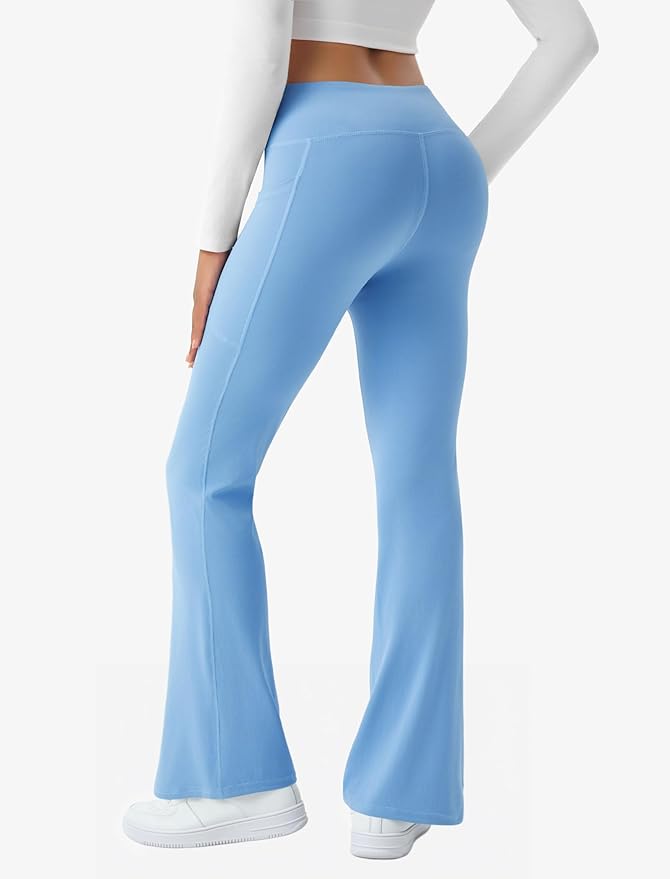 COPYLEAF Women's Flare Yoga Pants with Pockets V Crossover High Waisted Bootcut Yoga Leggings-Flare Workout Gym Leggings