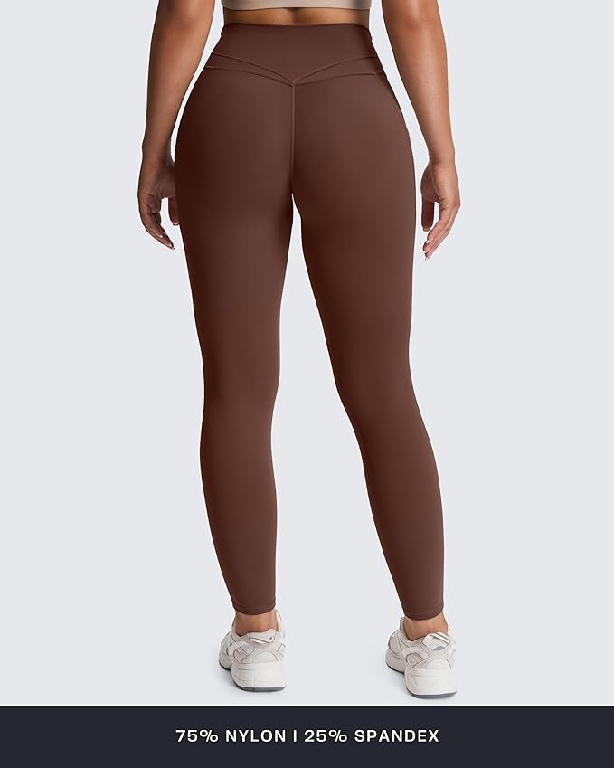Aoxjox Women's Trinity High Waisted Yoga Pants with Pockets Cross-Waist Tummy Control Buttery Soft Workout Leggings 26"