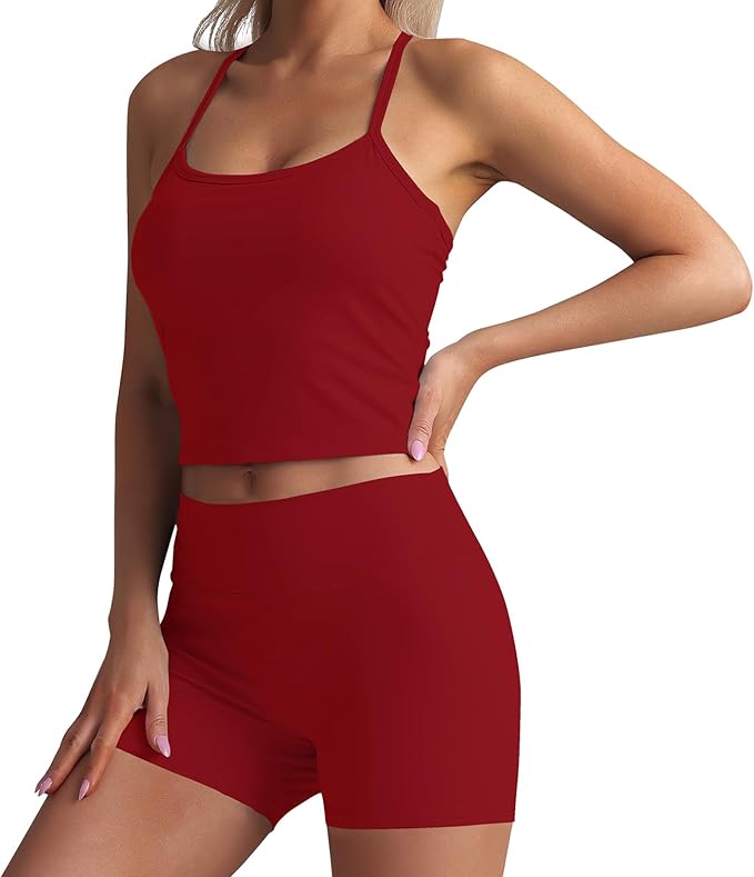 JNINTH Padded Sports Bra Tank Workout Sets for Women Matching High Waist Shorts Gym Yoga Active Wear Outfits