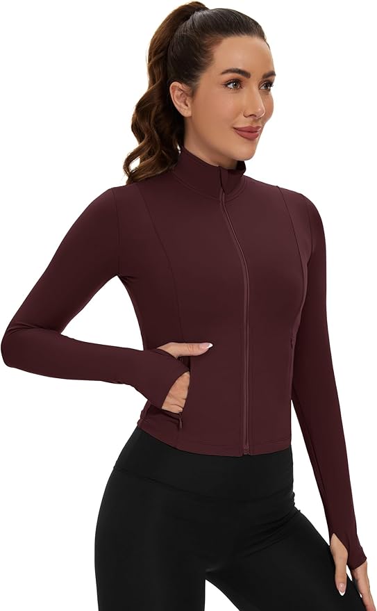 Loovoo Women's Cropped Workout Jacket Zip Up Athletic Jackets Slim Fit Lightweight Running Sports Track Jacket 2025