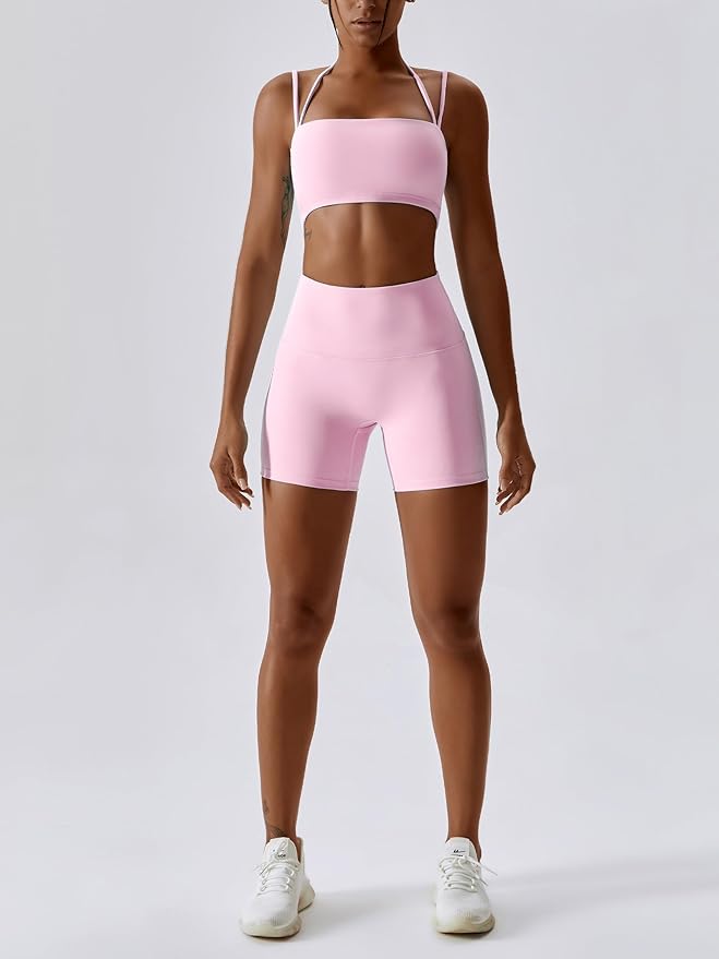 IMEKIS Women's Workout Sets 2 Piece Yoga Outfit High Waisted Biker Shorts Leggings Sports Bra Gym Fitness Clothes Tracksuit