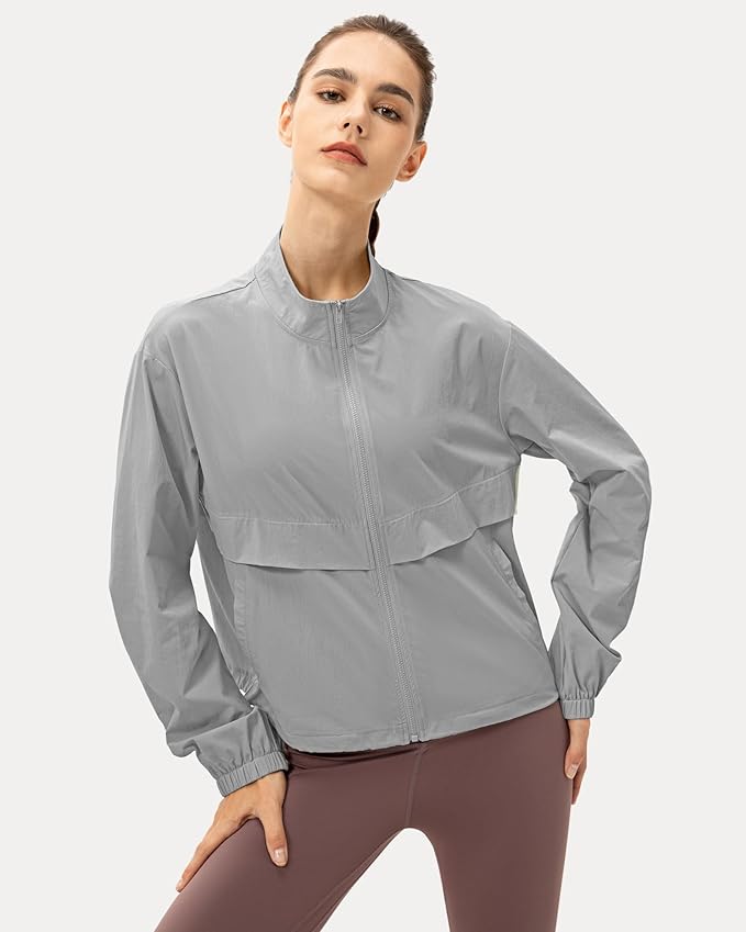 Locachy Women's Lightweight Zip Up Athletic Jacket Stand Collar Windproof Sun Protection Workout Outdoor Jacket
