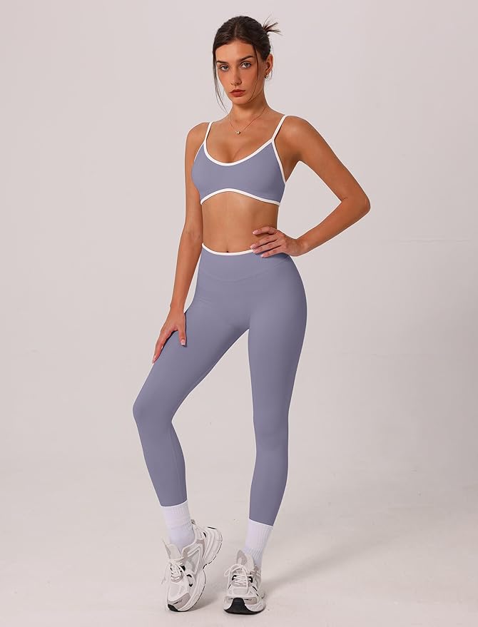 ABOCIW Womens 2 Piece Workout Sets Seamless Color Block Sports Bra Scrunch Butt Lifting High Waist Leggings Gym Set