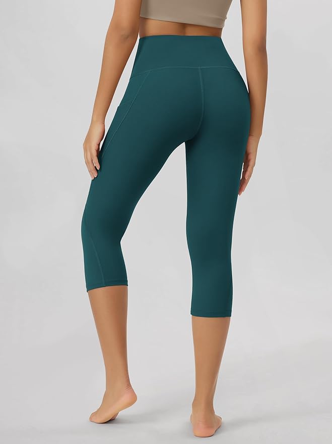 ODODOS Women's High Waisted Yoga Capris with Pockets, Tummy Control Non See Through Workout Athletic Running Capri Leggings