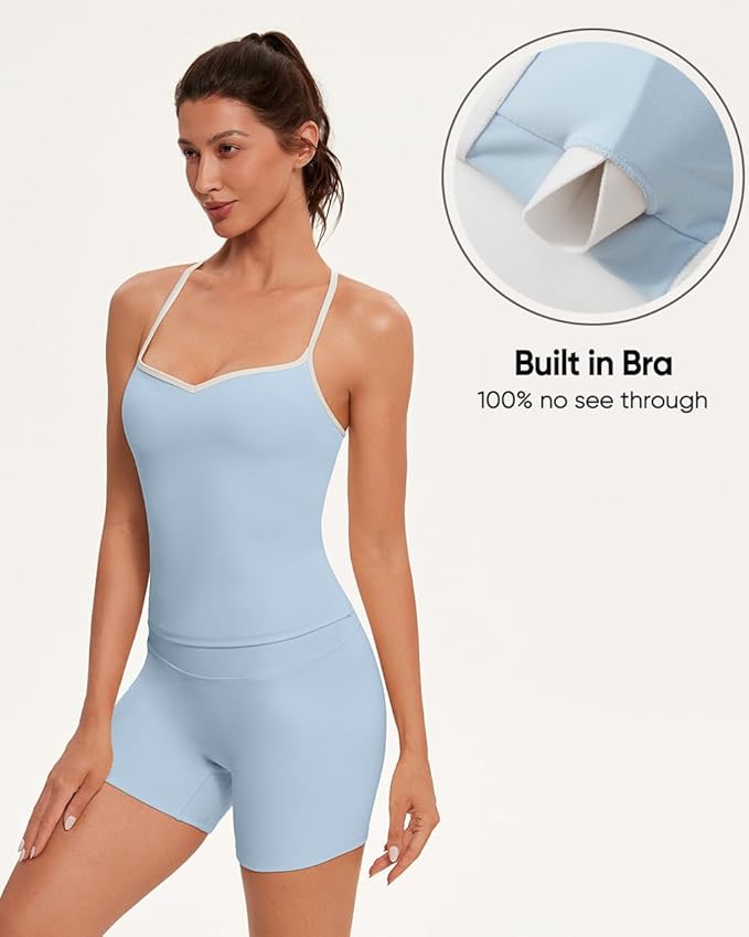 OMKAGI Sports Bras for Women Cute Sweetheart Neck Workout Tank Tops Open Back Yoga Bra Top