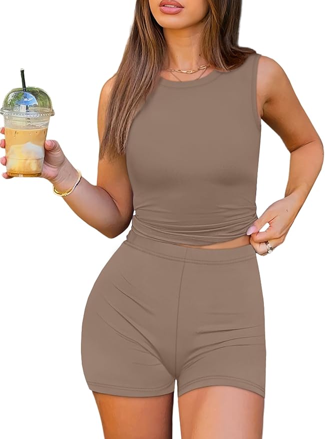 Sampeel Womens Two Piece Lounge Sets Casual Summer Spring Outfits 2 Piece Short Matching Clothing Set Athletic Active Wear