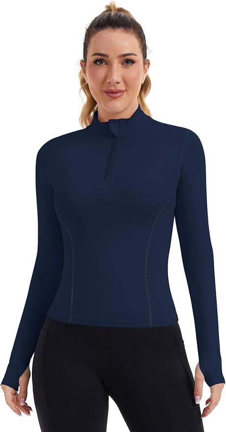 ZHENWEI Womens Workout Tops Long Sleeve Quarter Zip Pullover Quick Dry Golf Shirt Athletic Slim Fit Crop Yoga Gym Tops