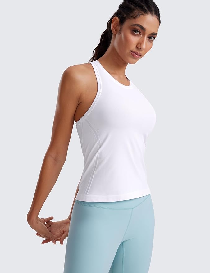 CRZ YOGA Seamless Workout Tank Tops for Women - Athletic Running Gym Sleeveless Shirts Crewneck Racerback Breathable