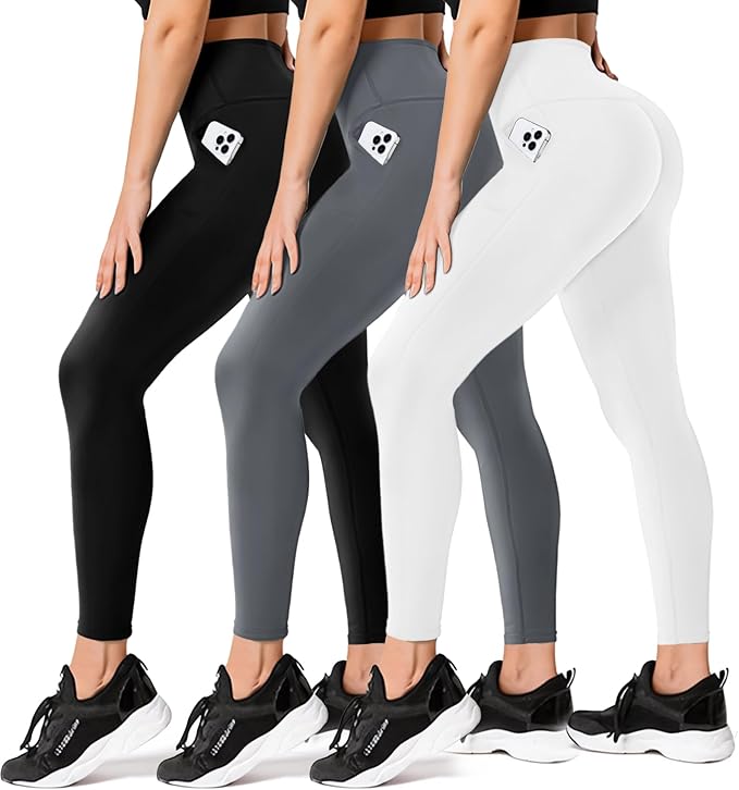 FULLSOFT 3 Pack Leggings for Women High Waisted Soft Black Yoga Pants for Workout Athletic Running Reg & Plus Size