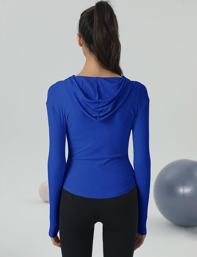 Locachy Womens Slim Fit Full Zip Hoodie Athletic Jacket Yoga Workout Running Jackets with Thumb Holes