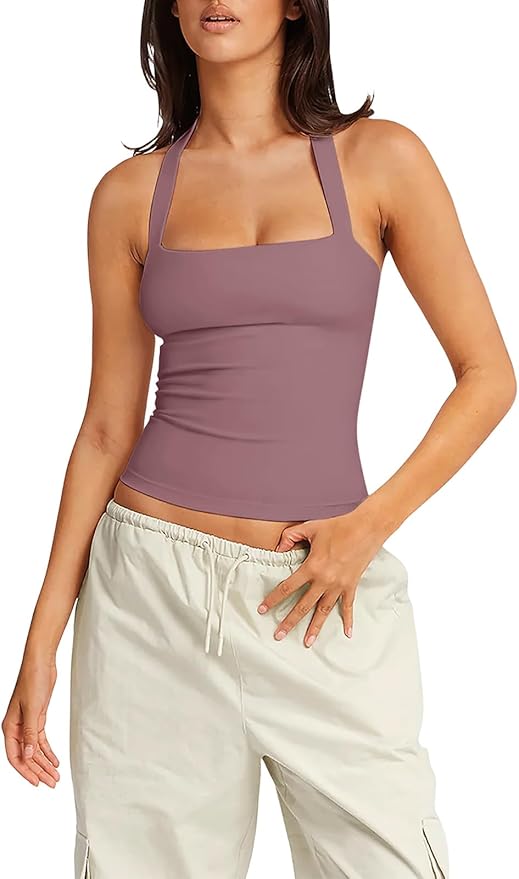 LASLULU Womens Sexy Halter Sports Bra Workout Tops Wirefree Sleeveless Gym Yoga Tank Tops Y2k Casual Crop