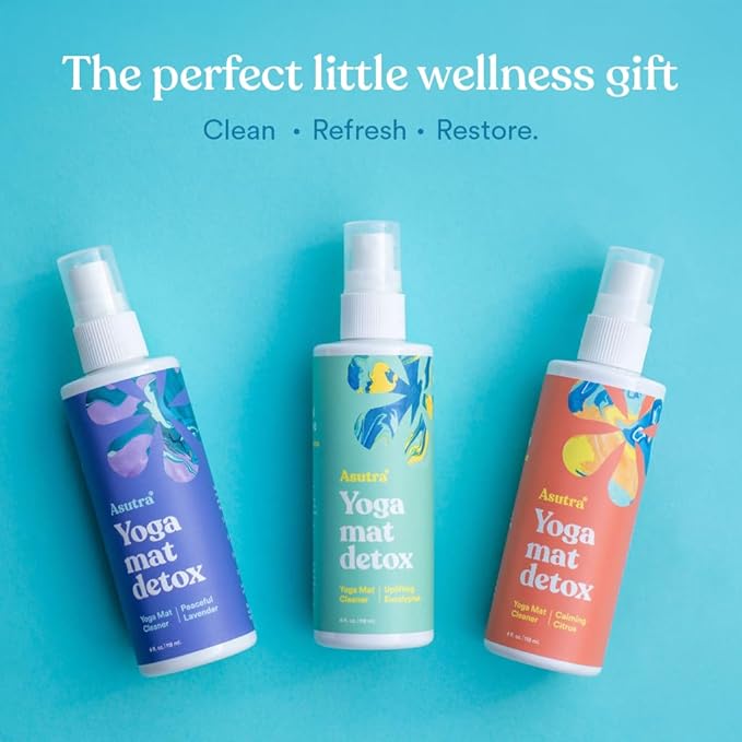 ASUTRA Yoga Mat Cleaner Spray (Calming Citrus), 4 fl oz - No Slippery Residue, Organic Essential Oils, Deep-Cleansing for Fitness Gear & Gym Equipment, Microfiber Towel Included