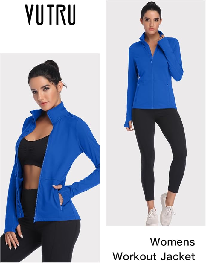 VUTRU Women's Workout Yoga Jacket Full Zip Running Track Jacket Fleece Athletic Jacket