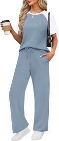 WIHOLL 2 Piece Sets for Women Resort Wear Travel Vacation Outfits Summer Short Sleeve Lounge Sets