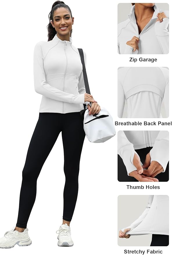 Waitfairy Zip Up Jackets for Women Yoga Gym Top Running Workout Jackets for Woman Track Jacket Women with Thumb Holes