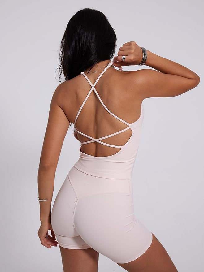Danysu Sculpt Workout Tank Tops Women Backless Longline Sports Bras Strappy Padded Yoga Top