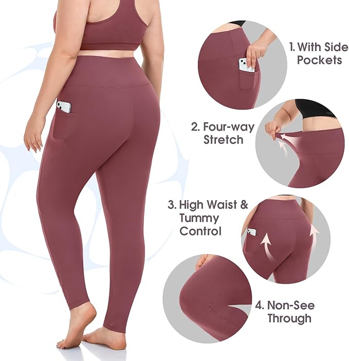 Plus Size Leggings for Women with Pockets-Stretchy XL-5XL Yoga Pants Tummy Control High Waist Workout Leggings