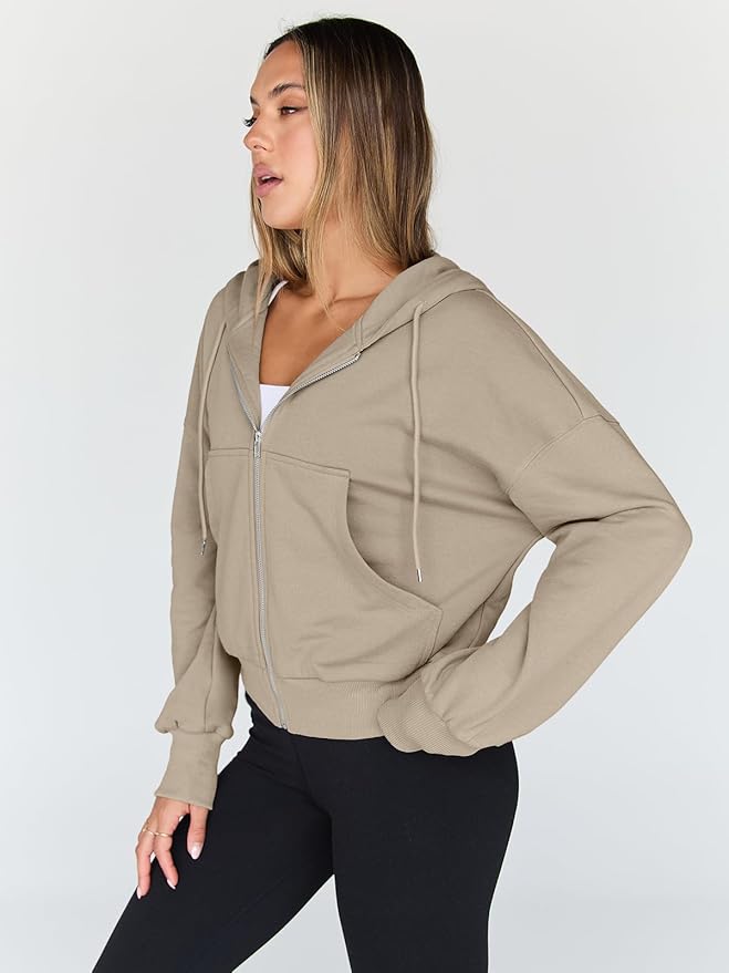 Trendy Queen Hoodies for Women Full Zip Up Cropped Sweatshirts Jackets Casual Comfy Gym Tops Fall Outfits Winter Clothes 2026