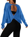 UNIANKIYA Open Back Workout Tops for Women Long Sleeve Cropped Athletic Clothes Gym Running Yoga Low Impact Sports T Shirts