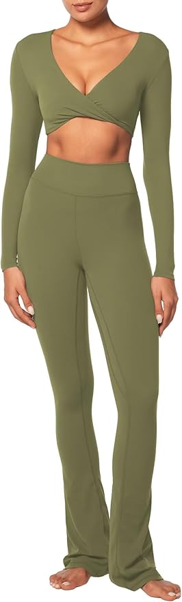 Sunzel Long Sleeve Workout Tops for Women Buttery Soft Deep V Twist Cropped Tops with Compression for Yoga Pilates Gym Outfit