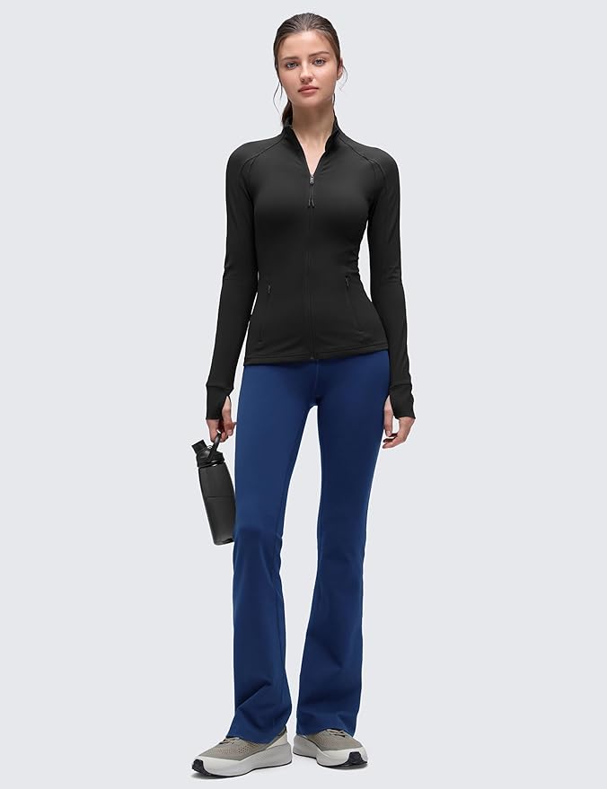 CRZ YOGA Butterluxe Hip Length Jackets for Women - Full Zip Athletic Track Tops with Thumb Holes Pockets