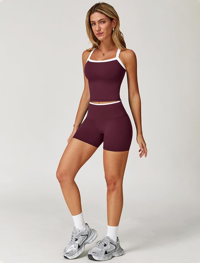 QBGJTD Two Piece Workout Sets For Women Tank Top Matching High Waist Booty Lifting Shorts Gym Yoga Active Wear Outfits