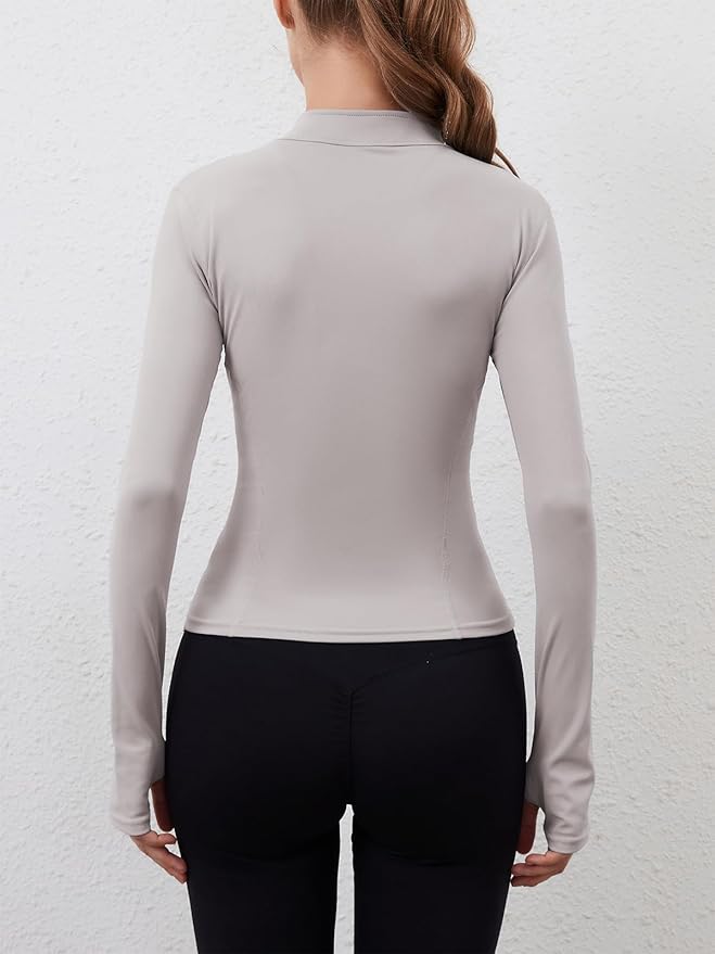 Women Built-In Pockets Athletic Jackets Slim Fit Full Zip up Workout Yoga Gym Jacket with Thumb Holes
